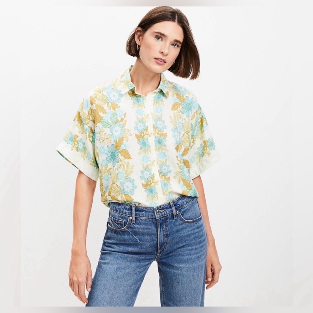 Loft: Linen Blend Button-Down Size Small Petite - image 1